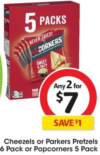 Coles Cheezels or Parkers Pretzels 6 Pack or Popcorners 5 Pack offer