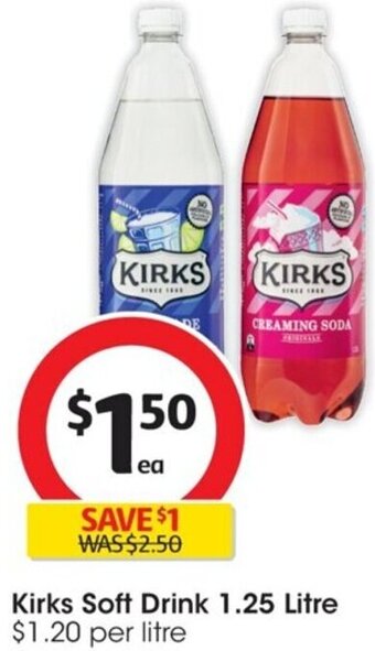 Coles Kirks Soft Drink 1.25 Litre offer