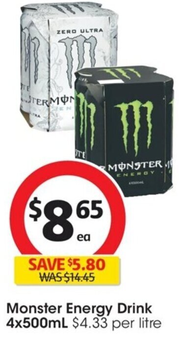 Coles Monster Energy Drink 4x500mL offer