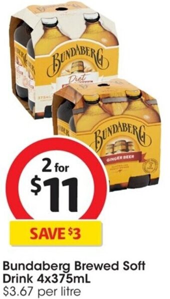Coles Bundaberg Brewed Soft Drink 4x375mL offer