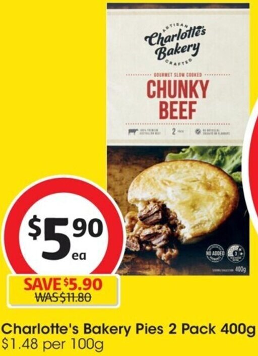 Charlotte's Bakery Pies 2 Pack 400g offer at Coles
