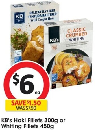 Coles KB's Hoki Fillets 300g or Whiting Fillets 450g offer