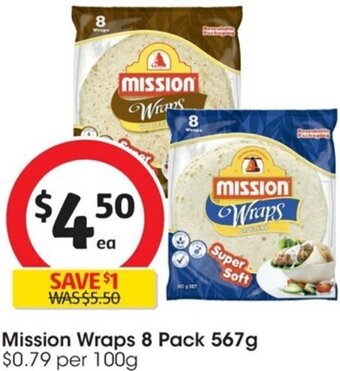 Coles Mission Wraps 8 Pack 567g offer