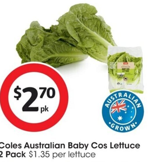 Coles Australian Baby Cos Lettuce 2 Pack offer at Coles