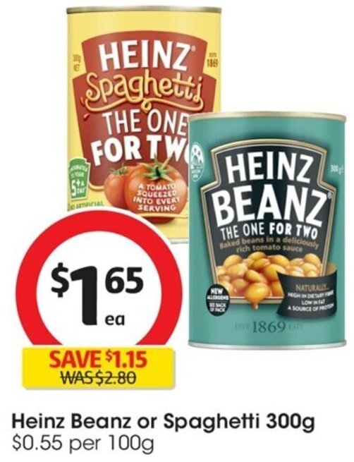 Coles Heinz Beanz or Spaghetti 300g offer