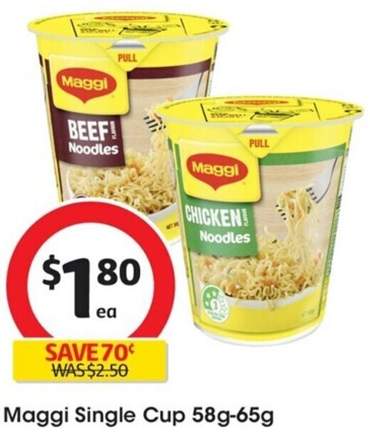 Coles Maggi Single Cup 58g-65g offer