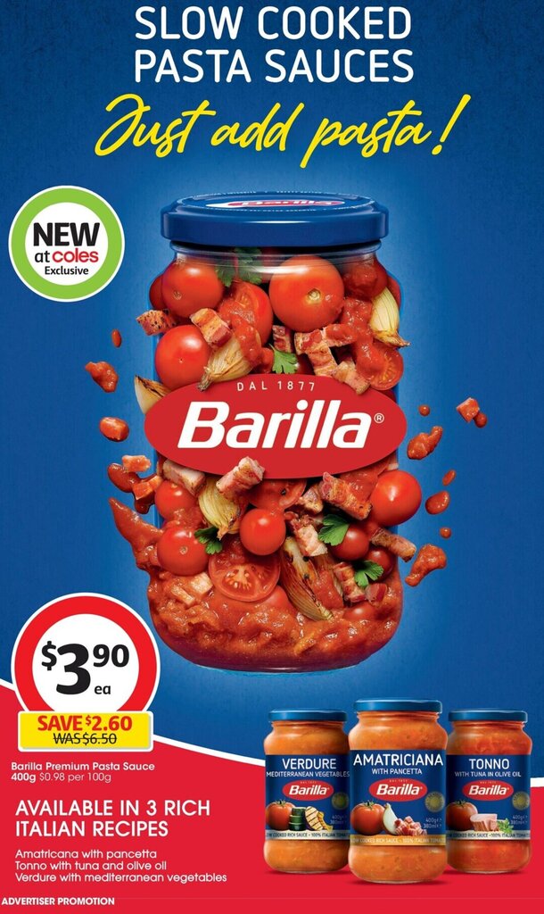 Barilla Premium Pasta Sauce 400g offer at Coles