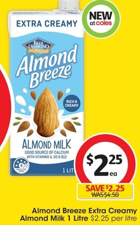Almond Breeze Extra Creamy Almond Milk 1 Litre offer at Coles