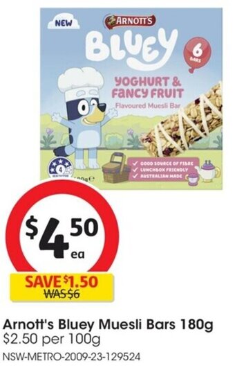Coles Arnott's Bluey Muesli Bars 180g offer