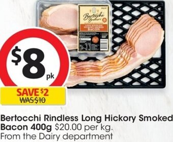 Coles Bertocchi Rindless Long Hickory Smoked Bacon 400g offer