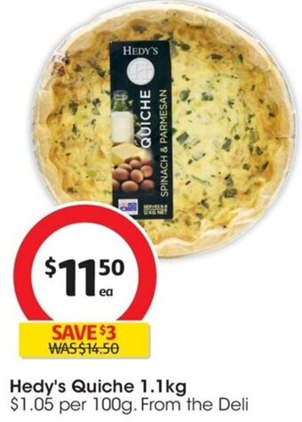 Coles Hedy's Quiche 1.1kg offer