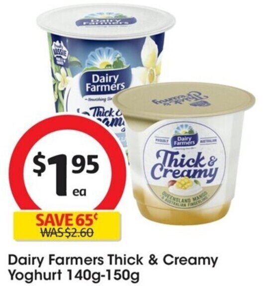 Coles Dairy Farmers Thick & Creamy Yoghurt 140g-150g offer