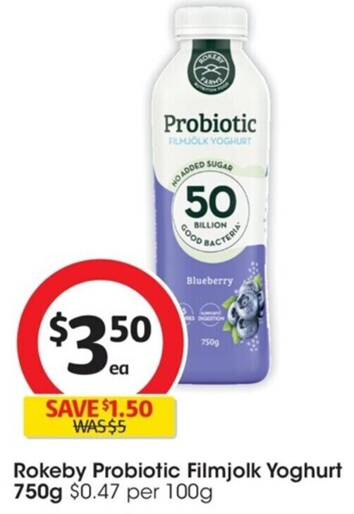 Rokeby Probiotic Filmjolk Yoghurt 750g offer at Coles