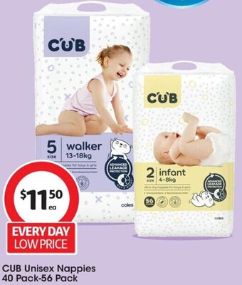 Coles CUB Unisex Nappies 40 Pack-56 Pack offer
