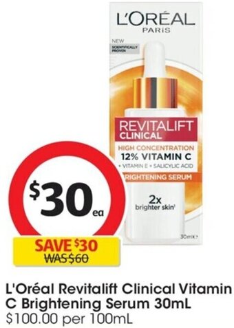 Coles L'Oréal Revitalift Clinical Vitamin C Brightening Serum 30mL offer
