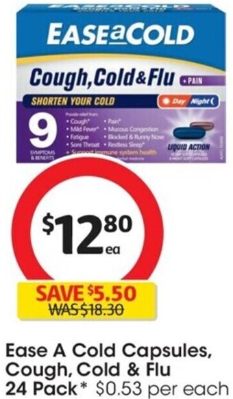 Coles Ease A Cold Capsules, Cough, Cold & Flu 24 Pack offer