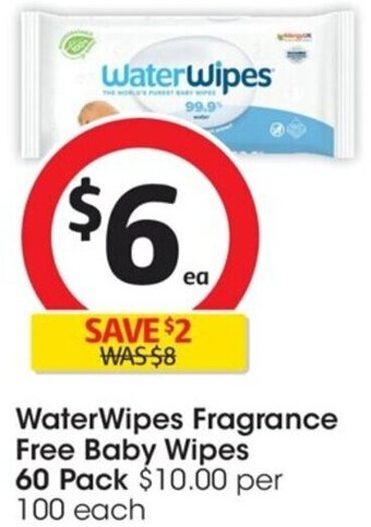 Coles WaterWipes Fragrance Free Baby Wipes 60 Pack offer
