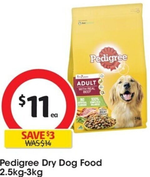 Coles Pedigree Dry Dog Food 2.5kg-3kg offer