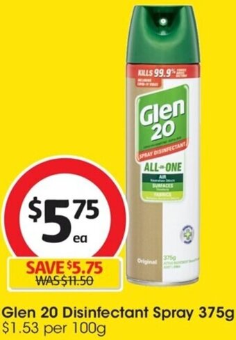 Coles Glen 20 Disinfectant Spray 375g offer