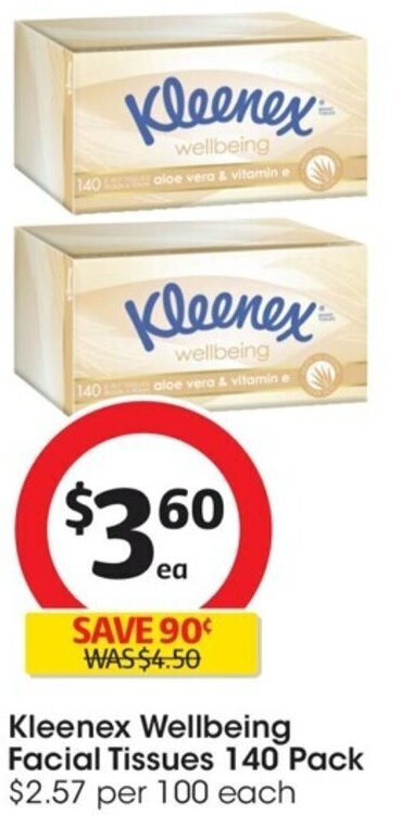 Coles Kleenex Wellbeing Facial Tissues 140 Pack offer