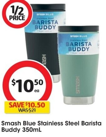 Coles Smash Blue Stainless Steel Barista Buddy 350mL offer