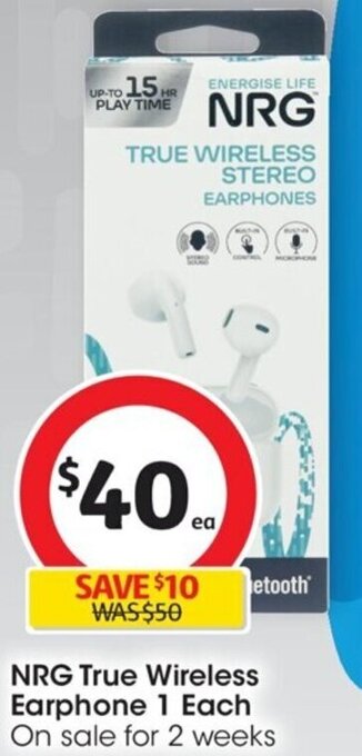 Coles NRG True Wireless Earphone 1 Each offer