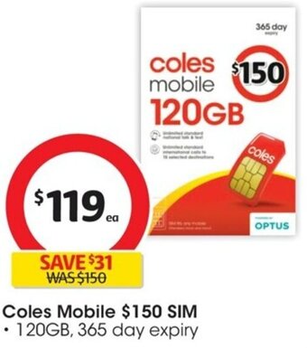 Coles Coles Mobile $150 SIM offer