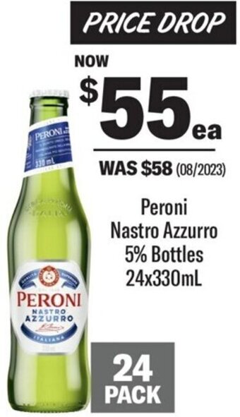 Coles Peroni Nastro Azzurro 5% Bottles 24x330mL offer