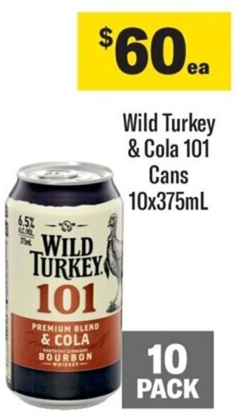 Coles Wild Turkey & Cola 101 Cans 10x375mL offer