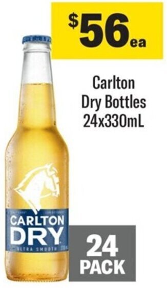 Coles Carlton Dry Bottles 24x330mL offer