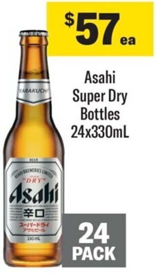 Coles Asahi Super Dry Bottles 24x330mL offer