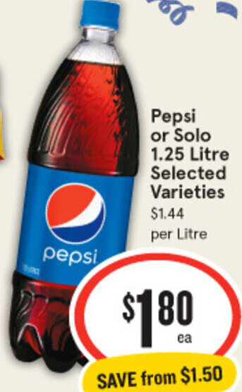 IGA Pepsi or Solo 1.25 Litre offer