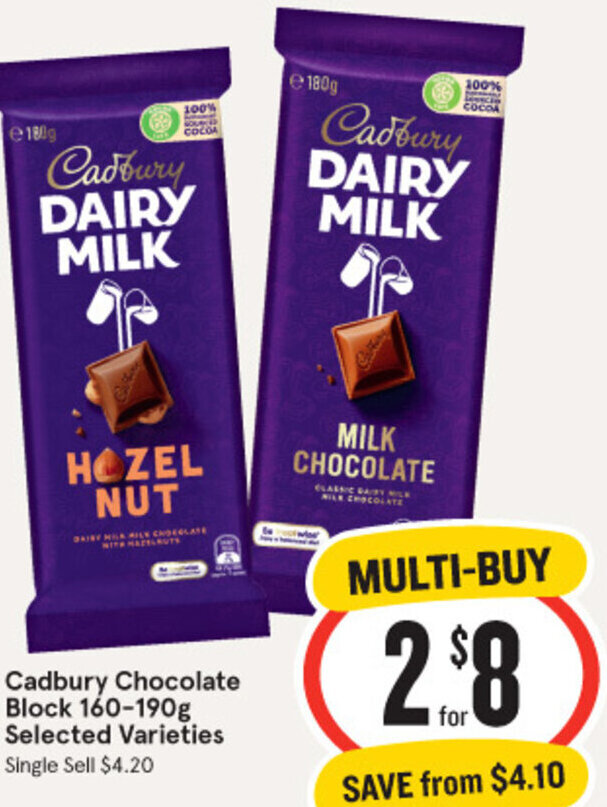 IGA Cadbury Chocolate Block 160-190g offer