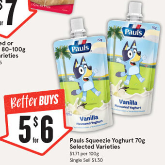 IGA Pauls Squeezie Yoghurt 70g offer