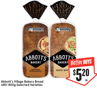 IGA Abbott's Village Bakery Bread 680-800g offer