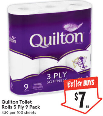 IGA Quilton Toilet Rolls 3 Ply 9 Pack offer