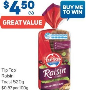 Foodland Tip Top Raisin Toast 520g offer