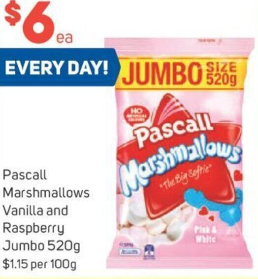 Foodland Pascall Marshmallows Vanilla and Raspberry Jumbo 520g offer