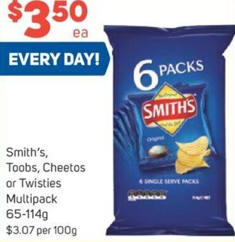 Foodland Smith's, Toobs, Cheetos or Twisties Multipack 65-114g offer
