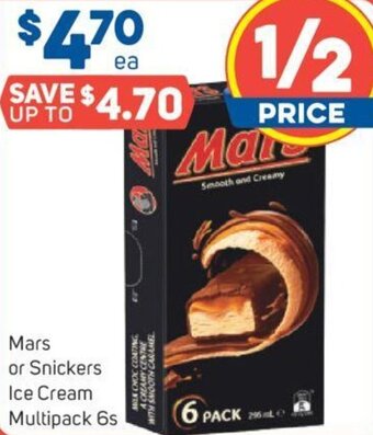 Foodland Mars or Snickers Ice Cream Multipack 6s offer