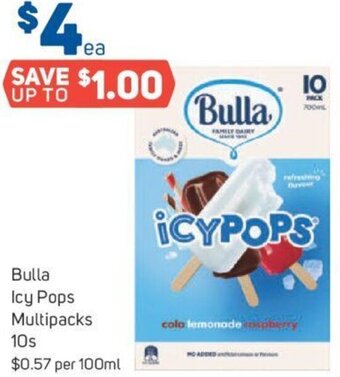 Foodland Bulla Icy Pops Multipacks 10s offer