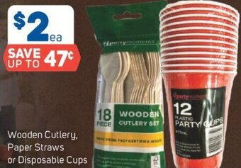 Foodland Wooden Cutlery, Paper Straws or Disposable Cups offer