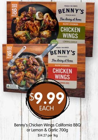 Spudshed Benny's Chicken Wings California BBQ or Lemon & Garlic 700g offer