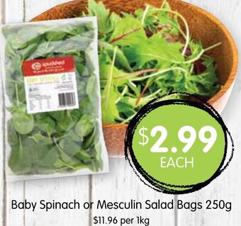 Spudshed Baby Spinach or Mesculin Salad Bags 250g offer