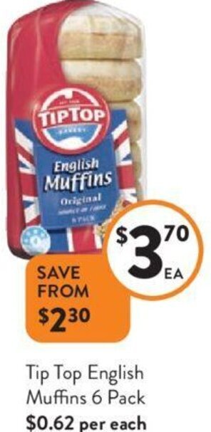 Foodworks Tip Top English Muffins 6 Pack offer