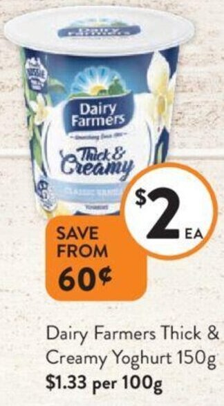 Foodworks Dairy Farmers Thick & Creamy Yoghurt 150g offer