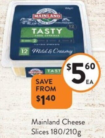 Foodworks Mainland Cheese Slices 180/210g offer