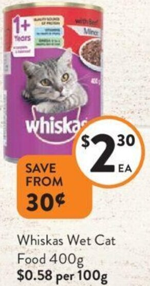 Foodworks Whiskas Wet Cat Food 400g offer