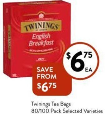Foodworks Twinings Tea Bags 80/100 Pack offer