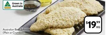 Foodworks Australian Beef Schnitzel (Plain or Crumbed) offer